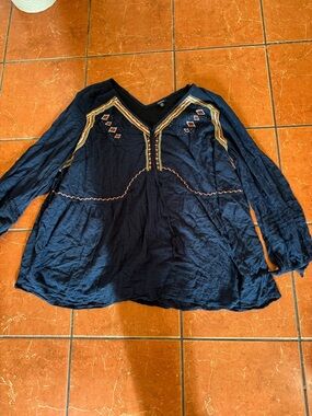 Casaluna Navy Embroidered V-Neck Tunic